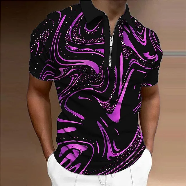 3D Print Men's Long Sleeve Polo Shirt with Gradient Colors