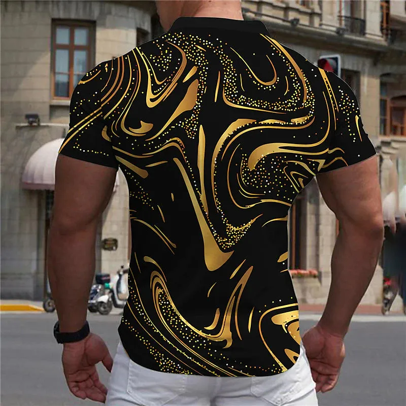 3D Print Men's Long Sleeve Polo Shirt with Gradient Colors