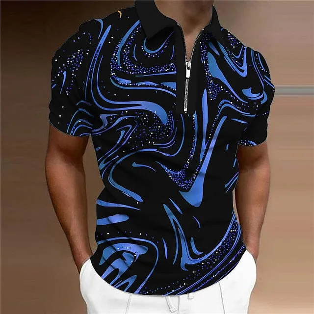 3D Print Men's Long Sleeve Polo Shirt with Gradient Colors