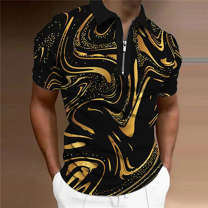 3D Print Men's Long Sleeve Polo Shirt with Gradient Colors