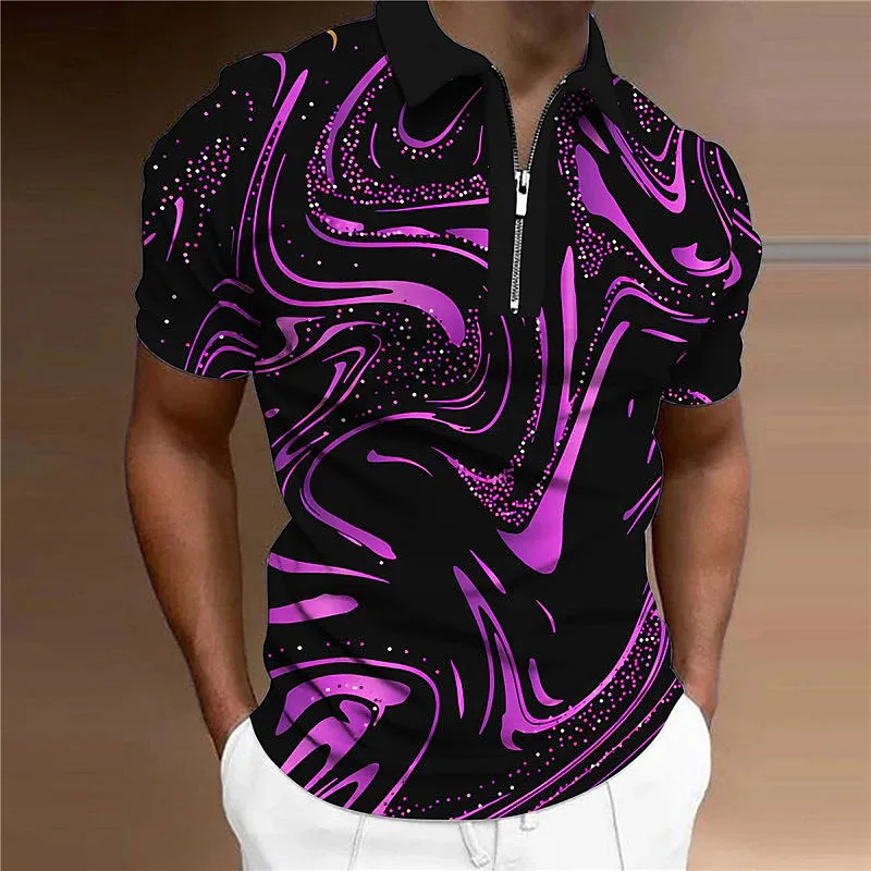 3D Print Men's Long Sleeve Polo Shirt with Gradient Colors