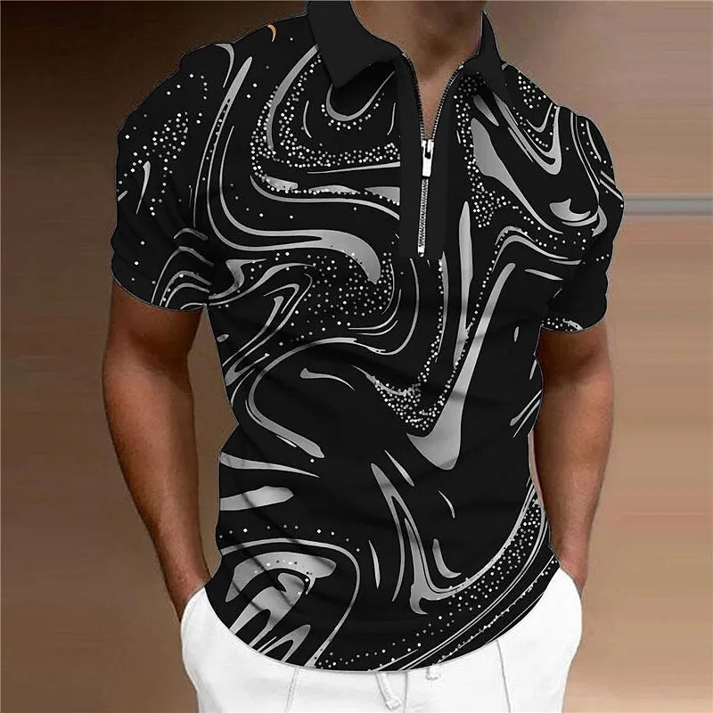 3D Print Men's Long Sleeve Polo Shirt with Gradient Colors
