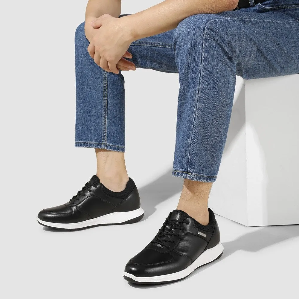 6 CM 2.36 Inches CMR CHAMARIPA Height Increasing Shoes Elevated Casual Black Leather Sneakers - Men's Height Increasing Shoes