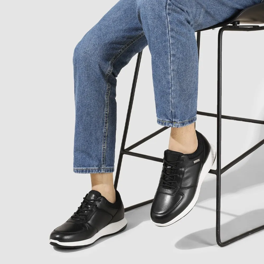 6 CM 2.36 Inches CMR CHAMARIPA Height Increasing Shoes Elevated Casual Black Leather Sneakers - Men's Height Increasing Shoes