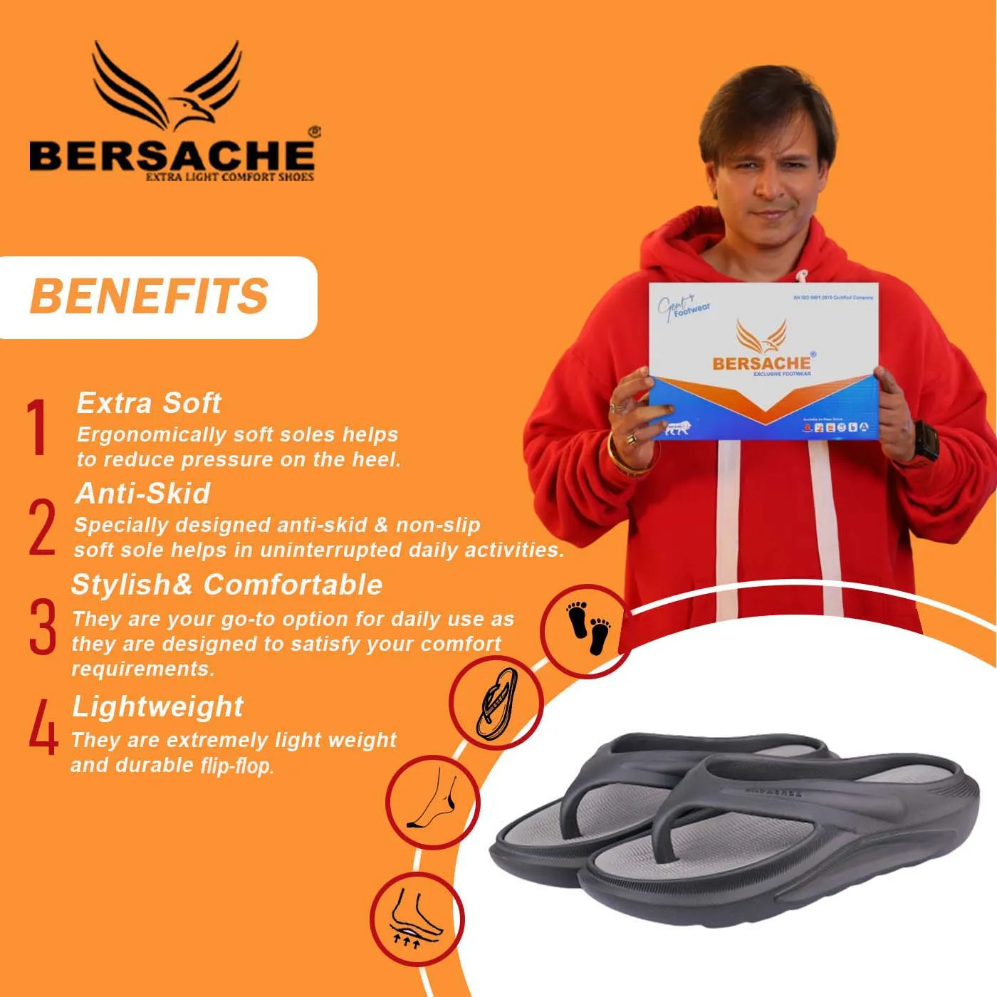 Bersache Extra Soft Classic Casual with  Regular wear with Ultra Soft & Flexibility Technology Flip Flop for Men's & Boy's (6178-Grey)