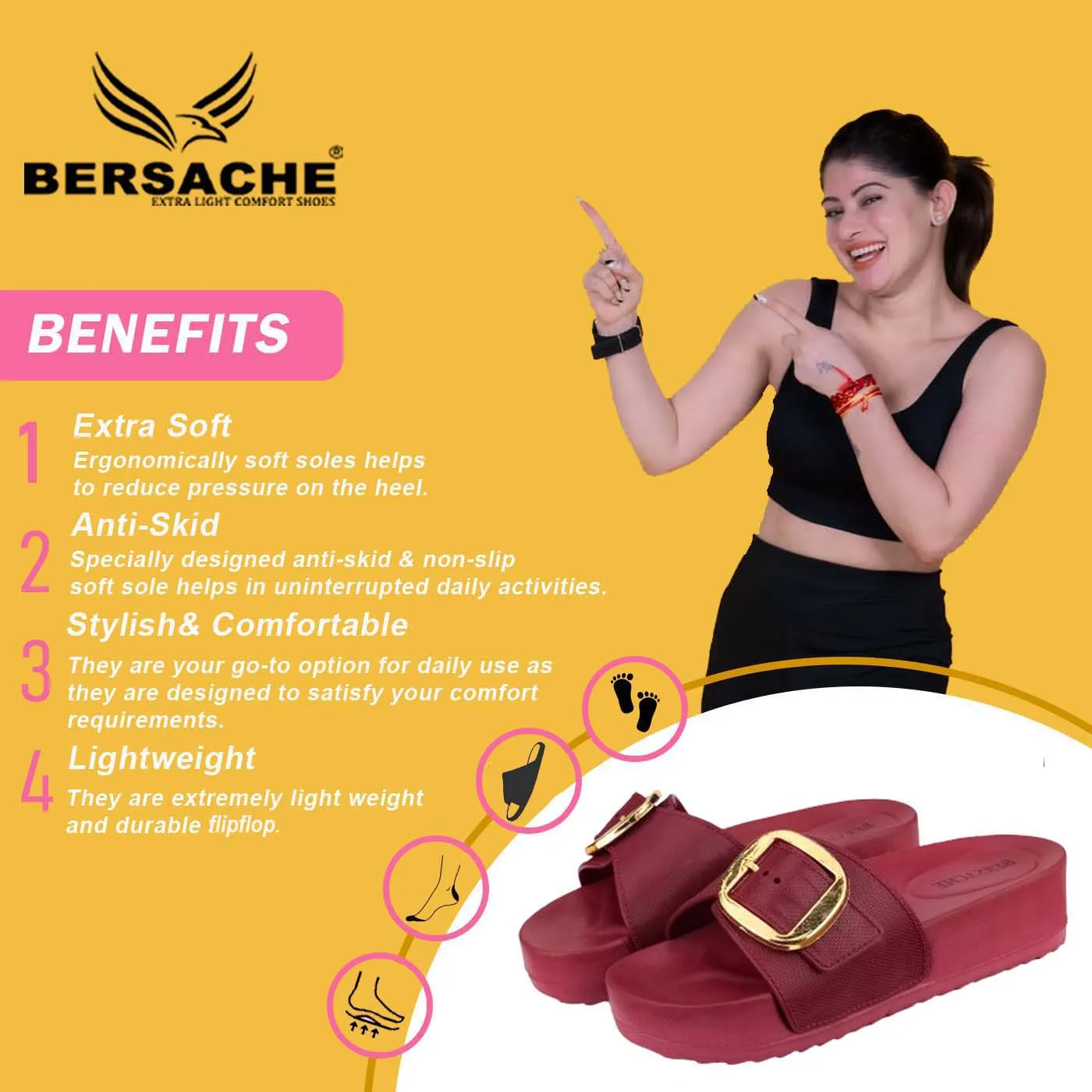 Bersache Extra Soft Classic Casual with  Regular wear with Ultra Soft & Flexibility Technology Flip Flop for Women's & Girl's (6183-Maroon)
