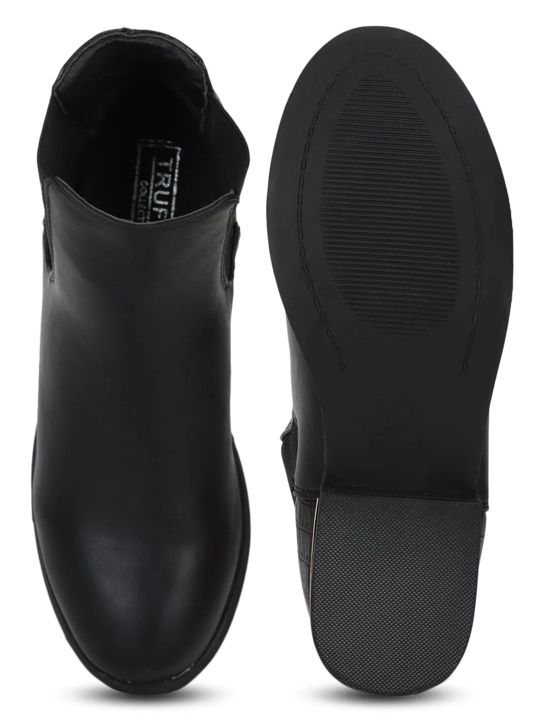 Black PU Chelsea Gold Lining Heel Ankle Boots
