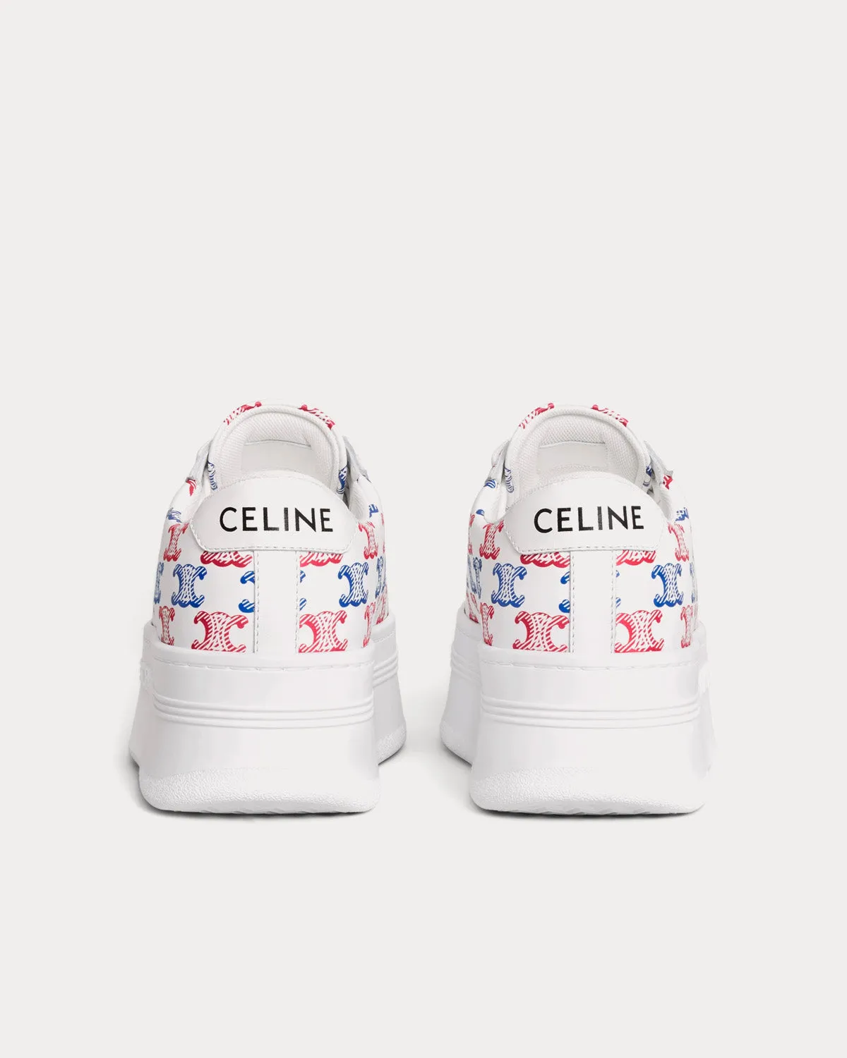 Block Wedge with Triomphe Perforated Logo Optic White / Red / Blue Low Top Sneakers