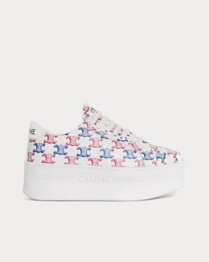 Block Wedge with Triomphe Perforated Logo Optic White / Red / Blue Low Top Sneakers