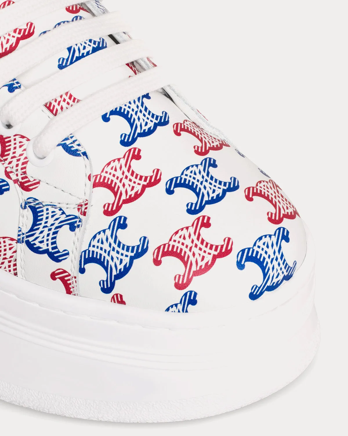 Block Wedge with Triomphe Perforated Logo Optic White / Red / Blue Low Top Sneakers