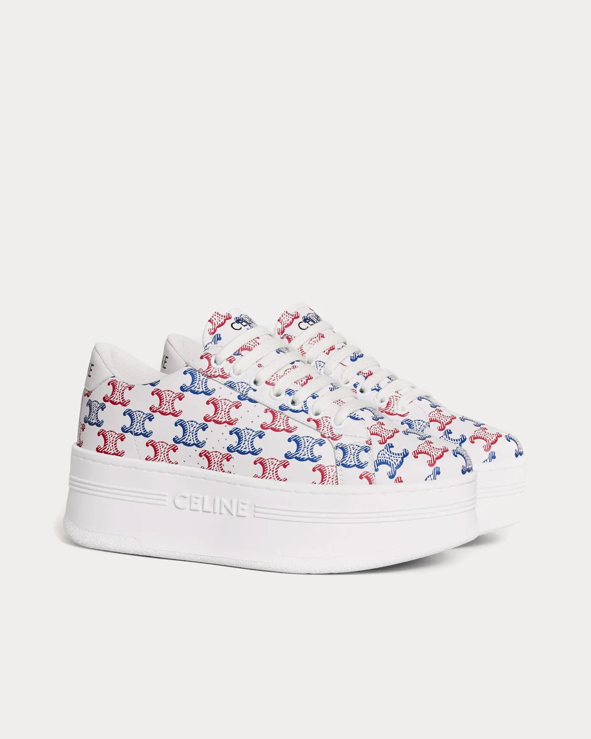Block Wedge with Triomphe Perforated Logo Optic White / Red / Blue Low Top Sneakers