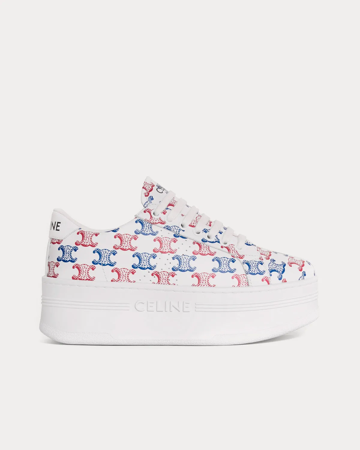 Block Wedge with Triomphe Perforated Logo Optic White / Red / Blue Low Top Sneakers