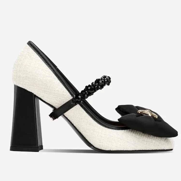 Butterfly Bow French Block Heel Mary Jane High Heels Shoes
