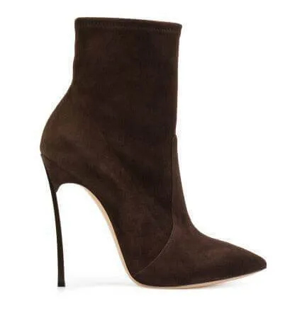Casual Suede Point Toe High Heel Ankle Boots