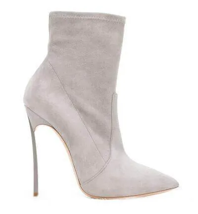 Casual Suede Point Toe High Heel Ankle Boots