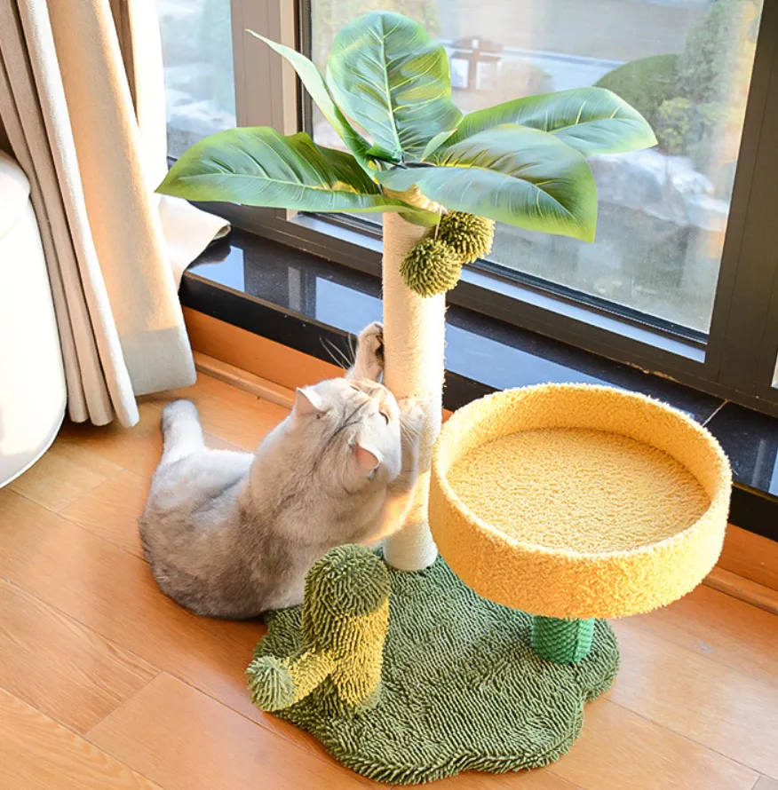 Coconut Cat Tree Tower Scratching Post Toys
