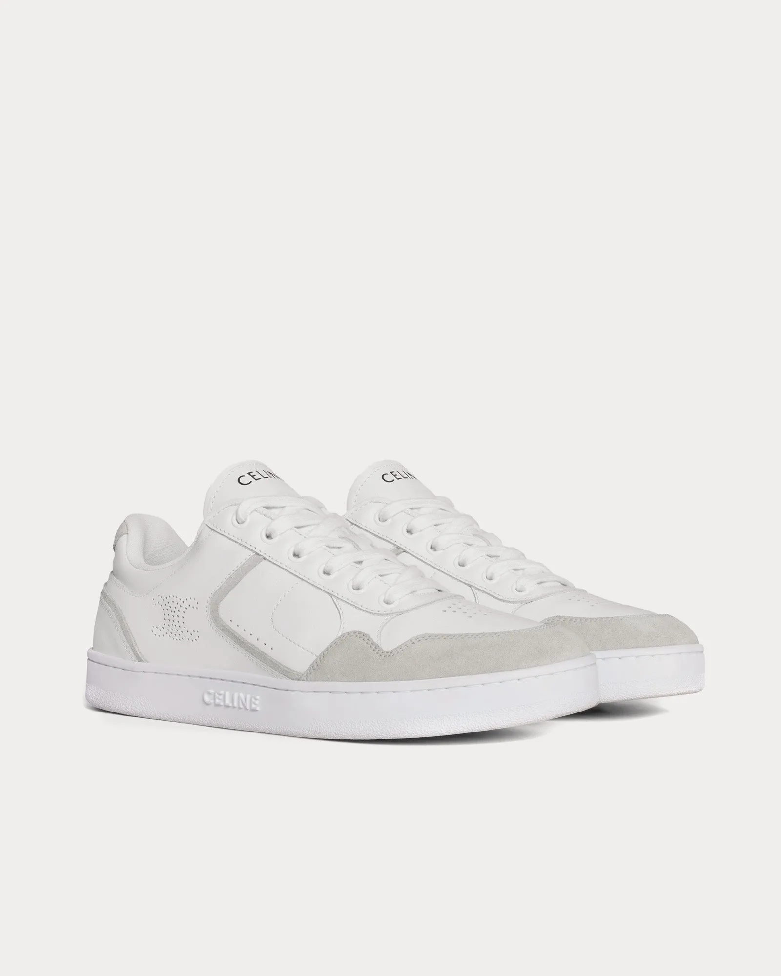 CT-10 Lace-Up Calfskin & Suede Optic White / Grey Low Top Sneakers