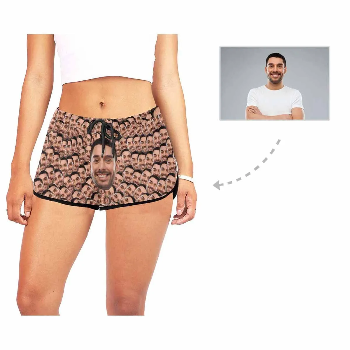 Custom Face Samsh Selfie Beach Board Shorts Swim Trunks Personalized Women's Casual Yoga Shorts