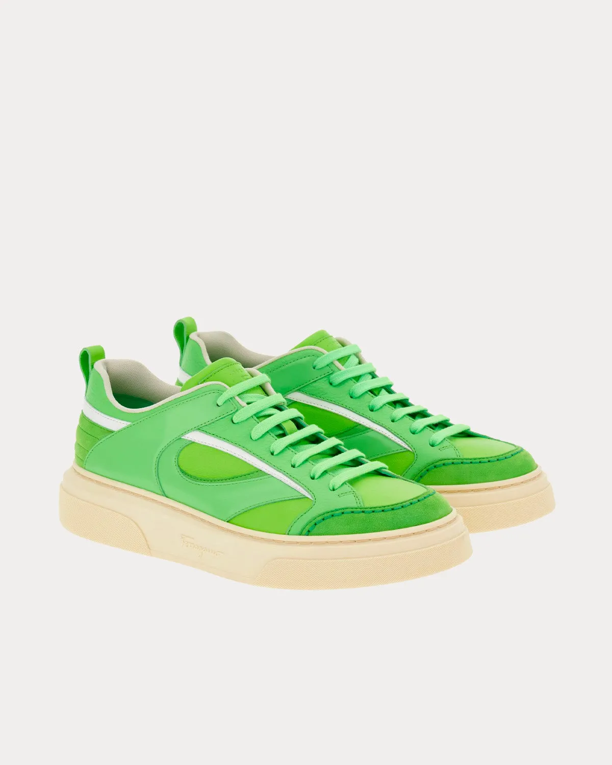 Cut Out Leather Lime Green Low Top Sneakers