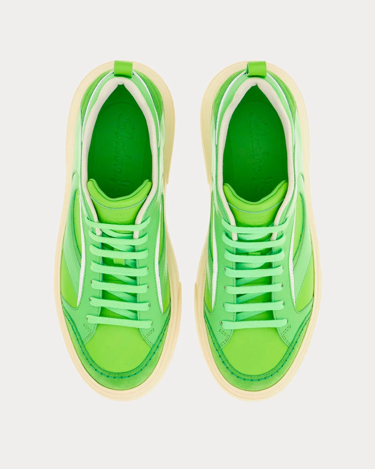 Cut Out Leather Lime Green Low Top Sneakers