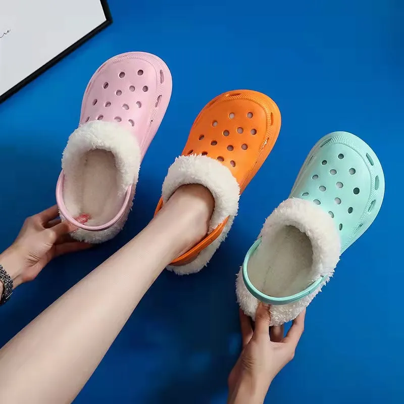 Dongdong Winter Plus Velvet Toe With Thick-soled Beach Detachable Woolen Cotton Slippers Women