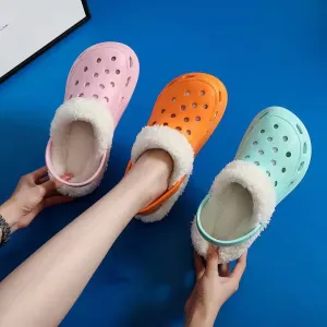 Dongdong Winter Plus Velvet Toe With Thick-soled Beach Detachable Woolen Cotton Slippers Women