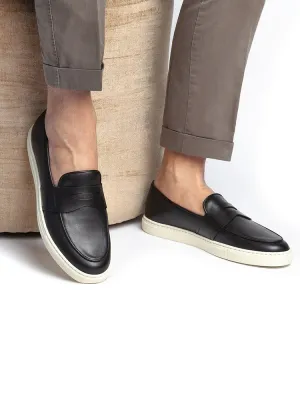 European and American style genuine leather slip-on men's casual sneakers pure imported tire cowhide hand-rubbed white thick-soled shoes for men