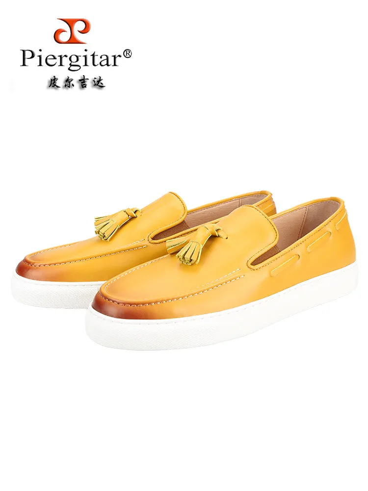 Exported to Italy imported polished cowhide men's white thick-soled sports shoes European and American style tassel casual sneakers