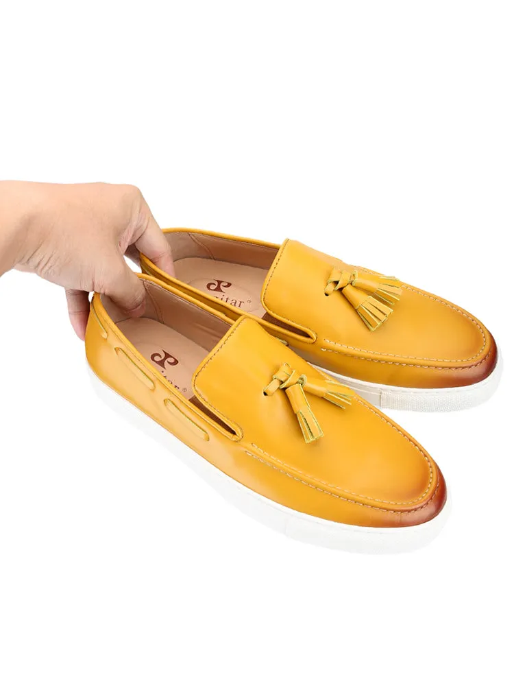 Exported to Italy imported polished cowhide men's white thick-soled sports shoes European and American style tassel casual sneakers