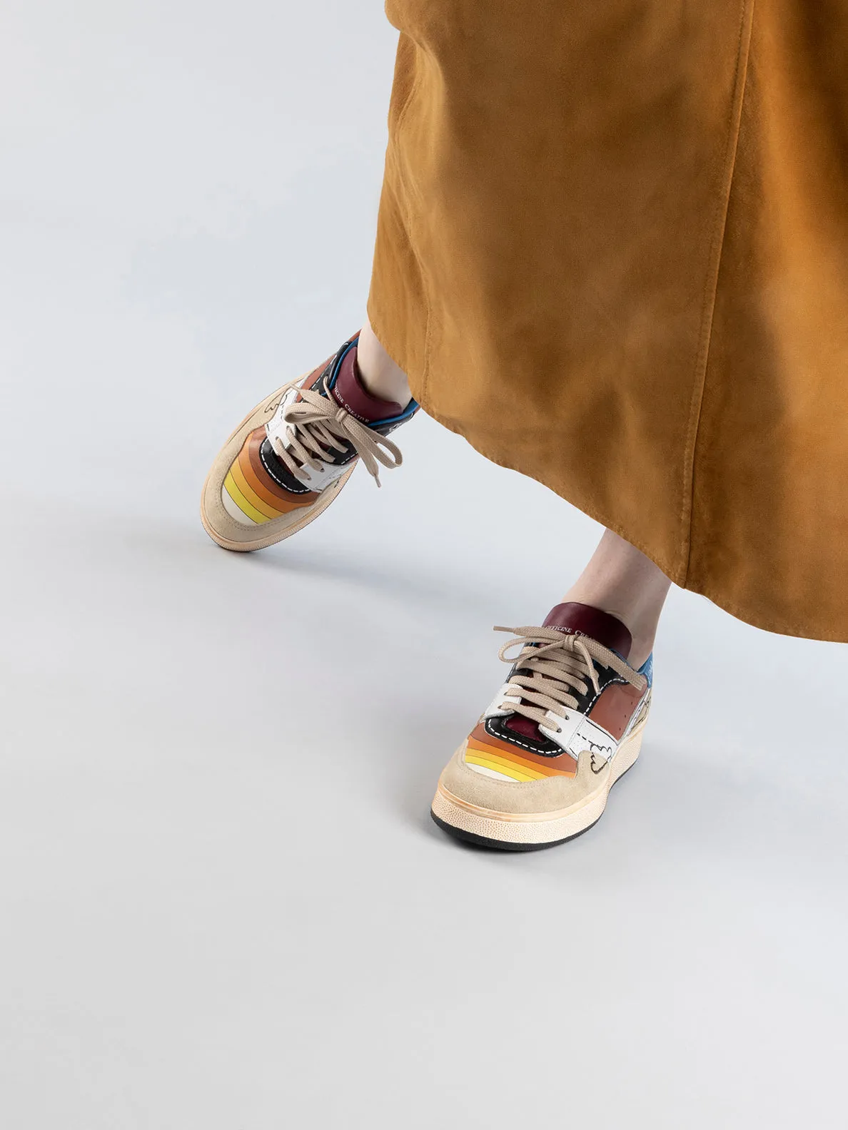 FEMME NEO PSYCHEDELIC SUN 241 - Multicolour Leather and Suede Low Top Sneakers