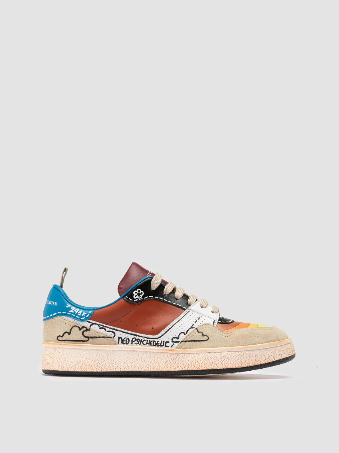 FEMME NEO PSYCHEDELIC SUN 241 - Multicolour Leather and Suede Low Top Sneakers