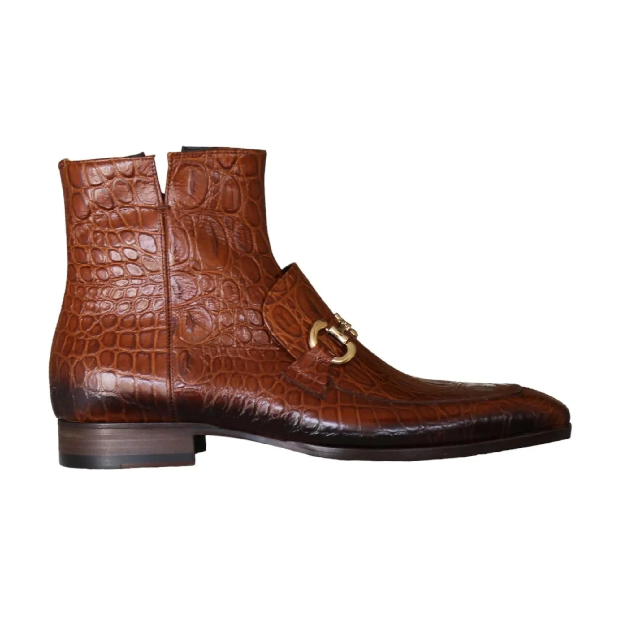 Handmade Custom Crocodile Print Leather Horse Bit Boots For Men