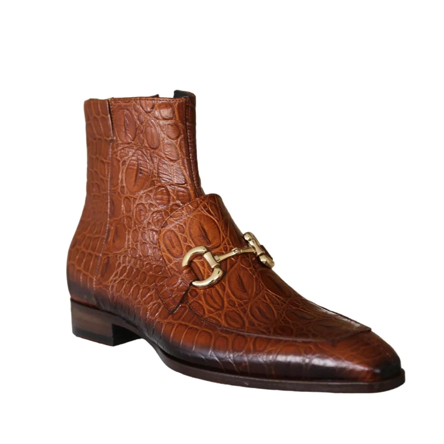 Handmade Custom Crocodile Print Leather Horse Bit Boots For Men