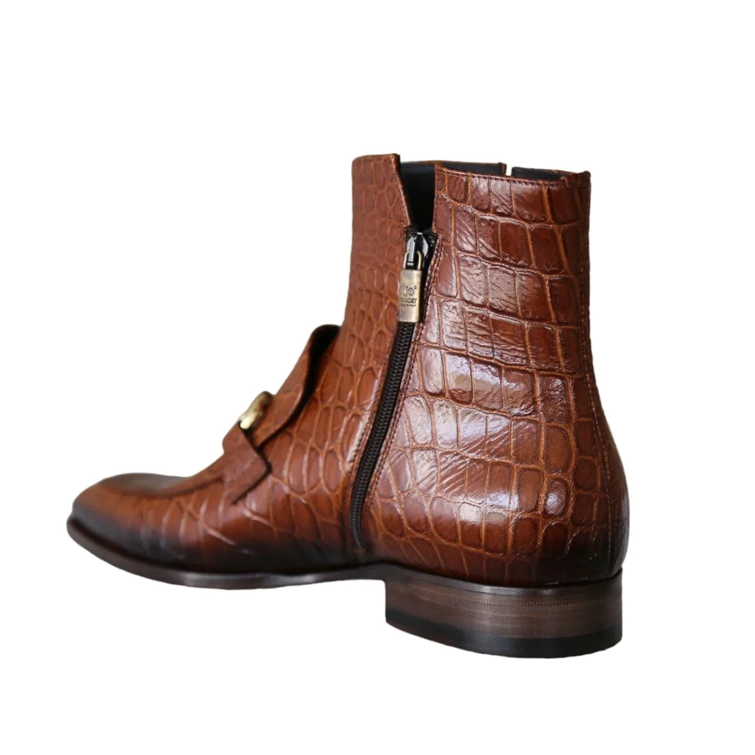 Handmade Custom Crocodile Print Leather Horse Bit Boots For Men