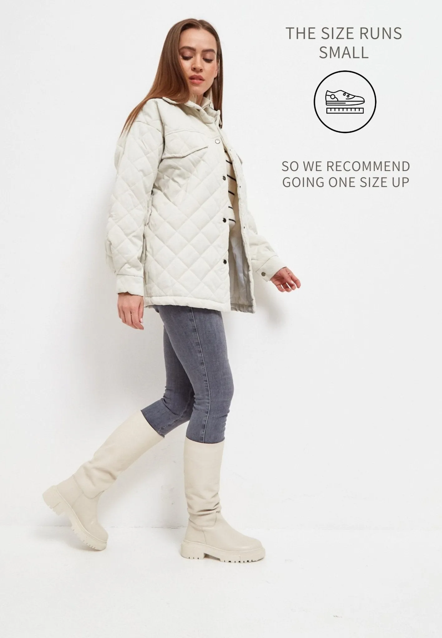 Leather Knee High Boots Anastasia - Beige