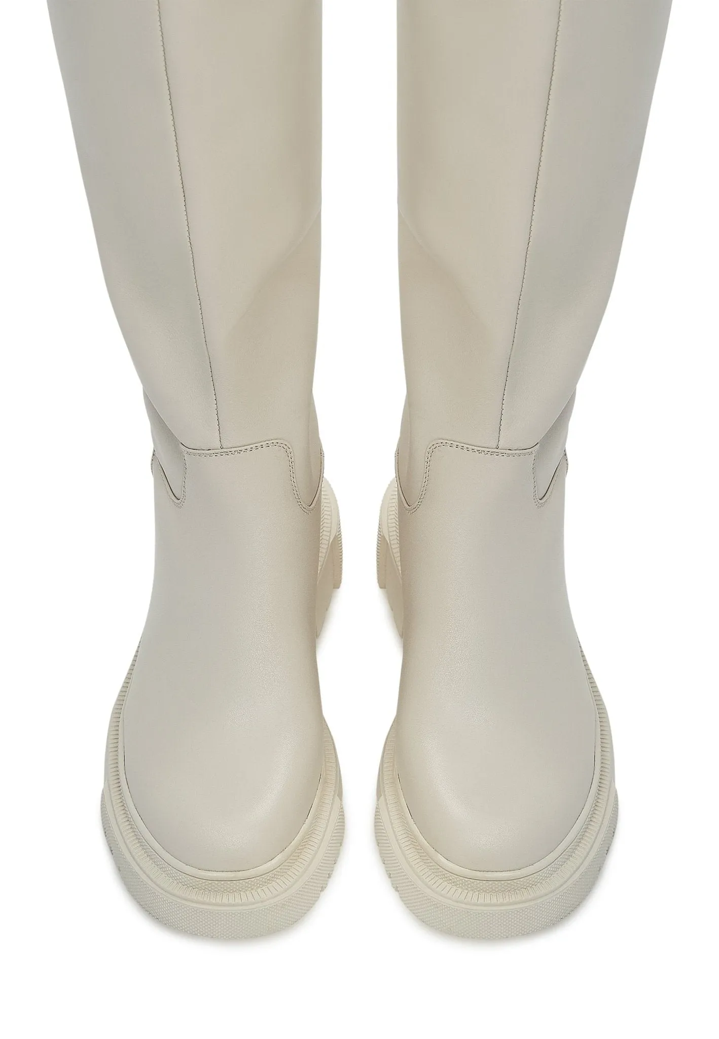 Leather Knee High Boots Anastasia - Beige