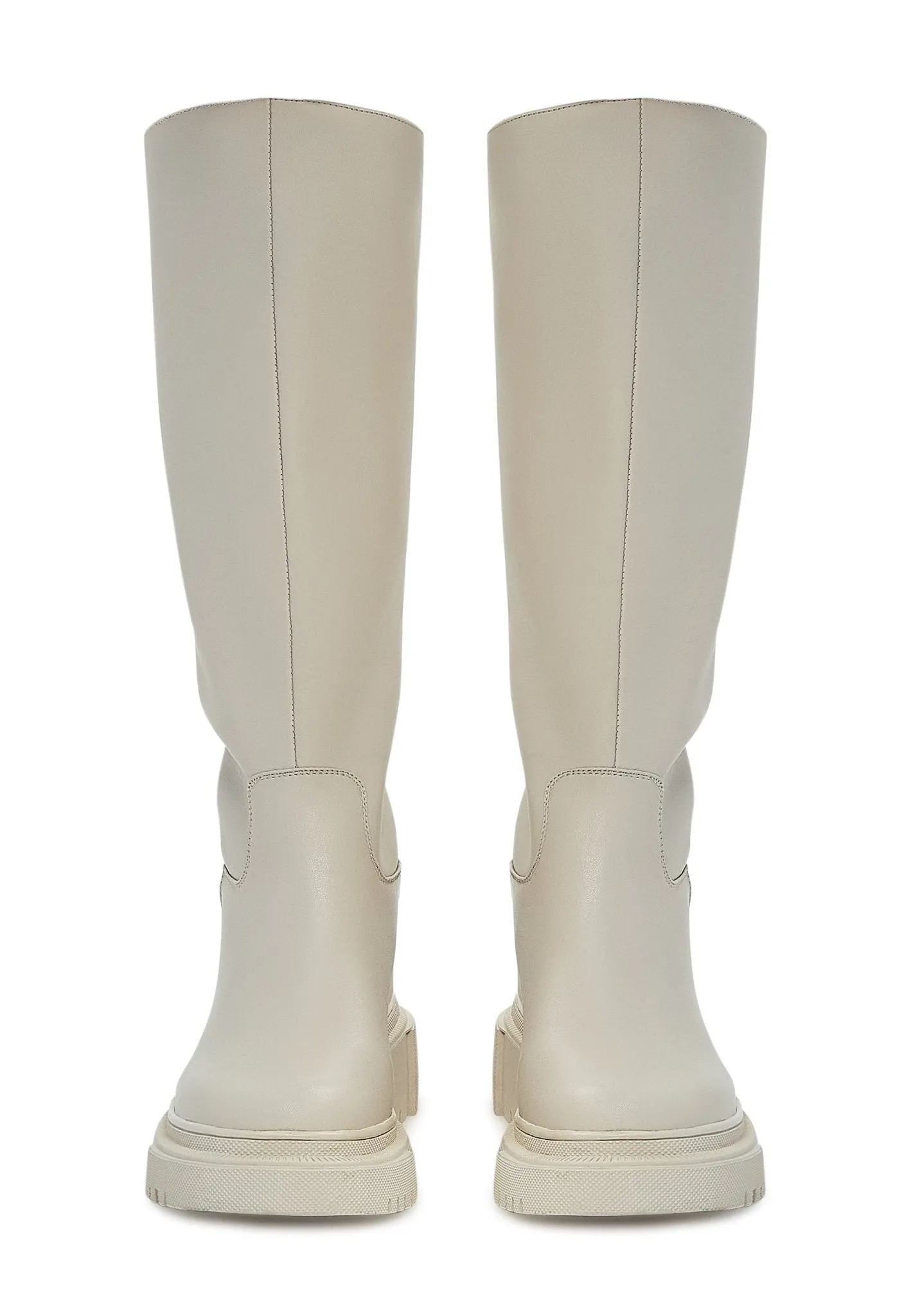 Leather Knee High Boots Anastasia - Beige
