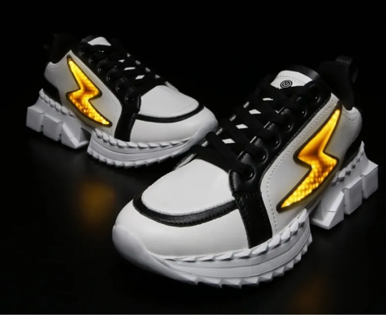 Lightning Print Led Lace-Up Thick-Soled Casual Shoes