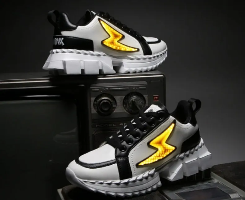 Lightning Print Led Lace-Up Thick-Soled Casual Shoes