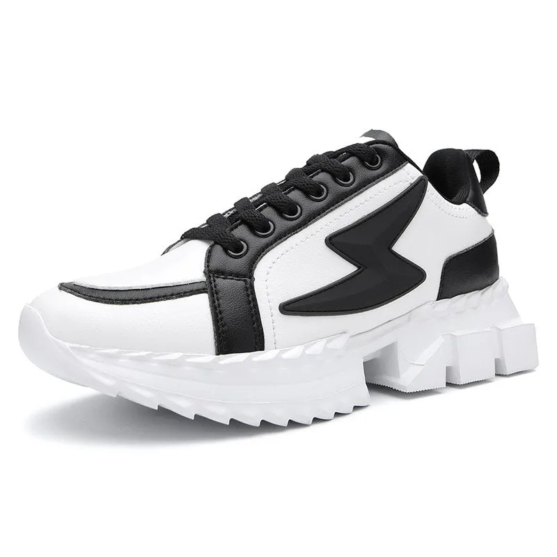 Lightning Print Led Lace-Up Thick-Soled Casual Shoes