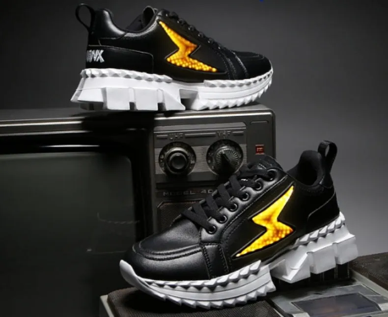 Lightning Print Led Lace-Up Thick-Soled Casual Shoes