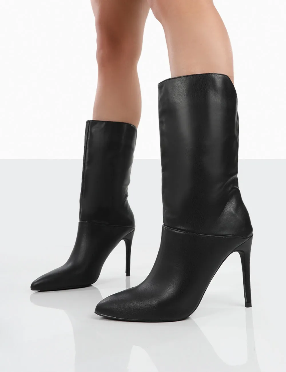 Lisel Black PU Pointed Toe Heeled Ankle Boots