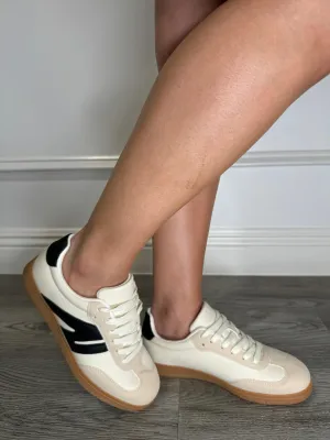 Milena - Beige Sneakers with Black Accents