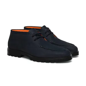 Navy Blue Nubuck Leather Shumen Chukka Chunky Boots with Track Sole - AW24 - Hiking and Trekking Boots