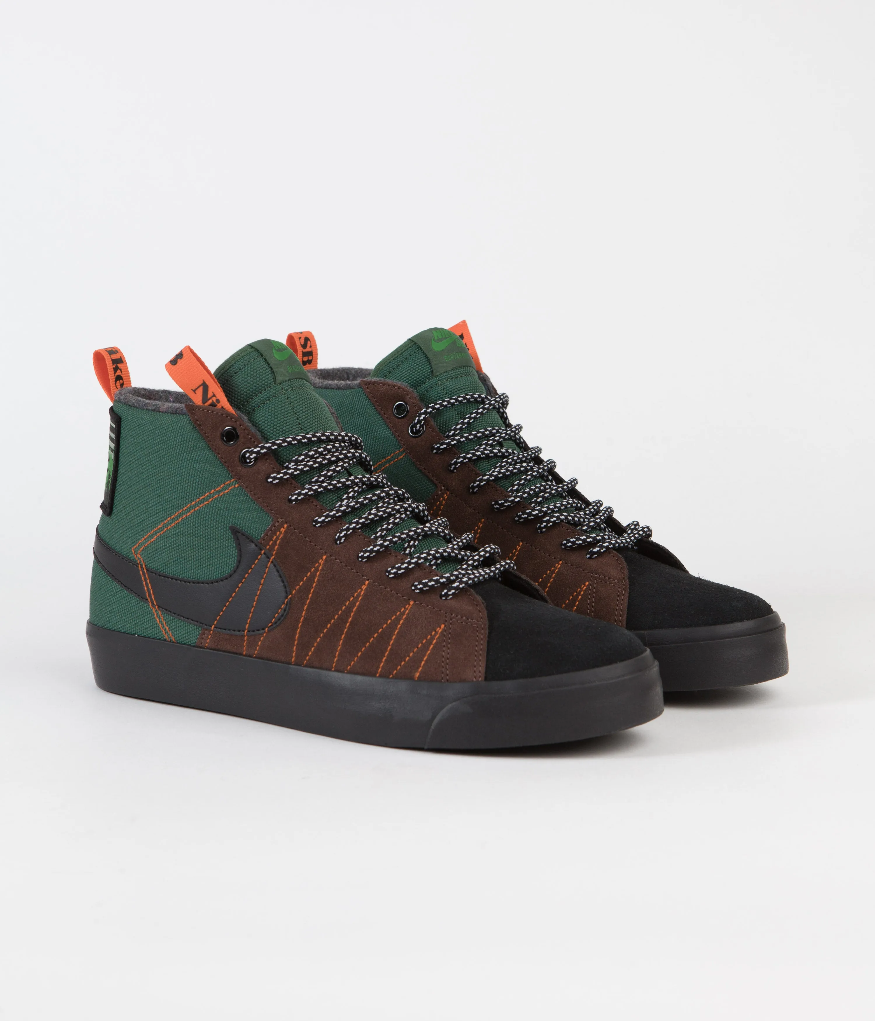 Nike SB Blazer Mid Premium Shoes - Noble Green / Black - White - Safety Orange