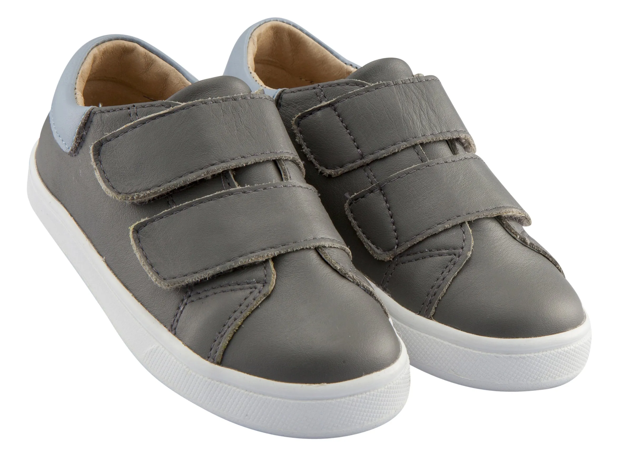 Old Soles Boy's and Girl's Castaway Runner Leather Sneakers, Grey/Dusty Blue