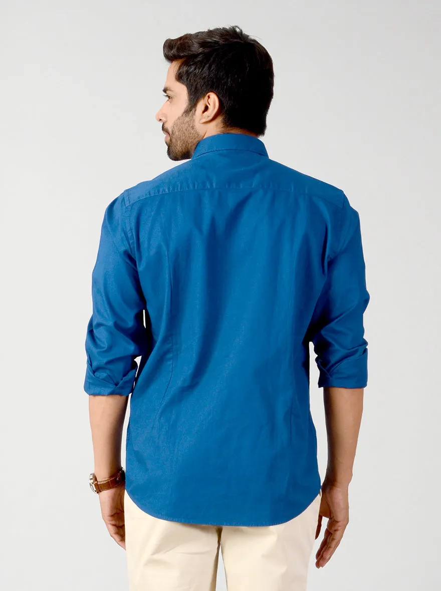 Petrol Blue Solid Slim Fit Casual Shirt | JadeBlue