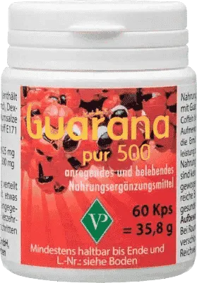 PURE GUARANA extract 500 capsules, caffeine