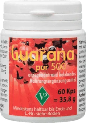 PURE GUARANA extract 500 capsules, caffeine