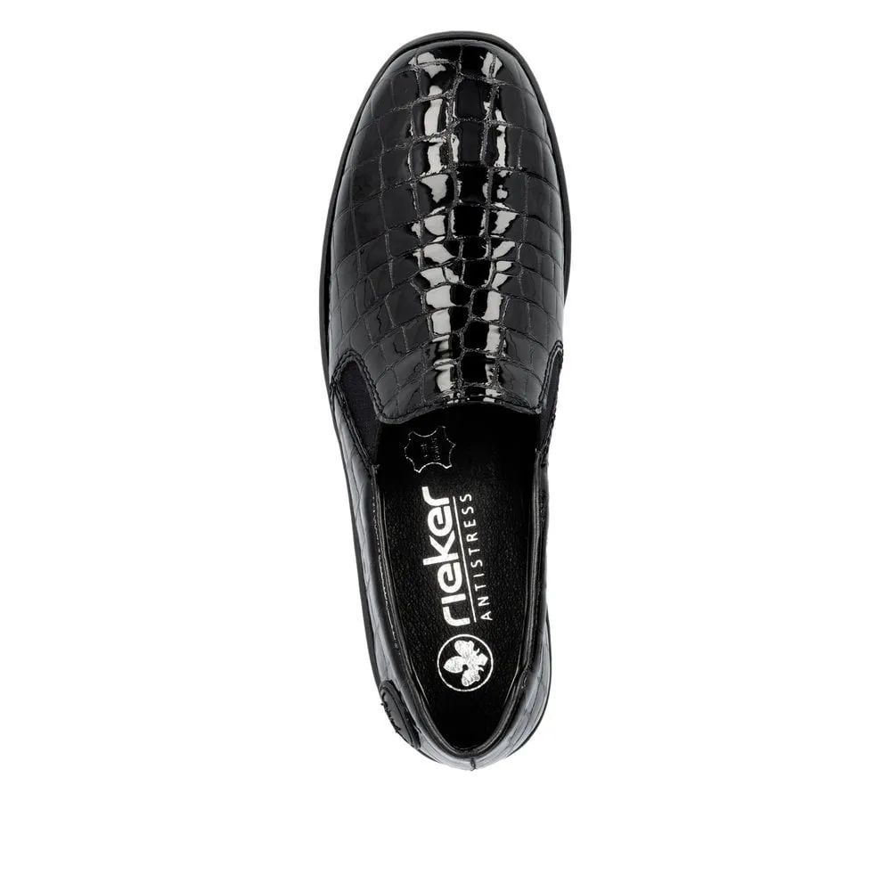 Rieker 48752 BLACK  Patent Croc Slip on shoe 48752-00